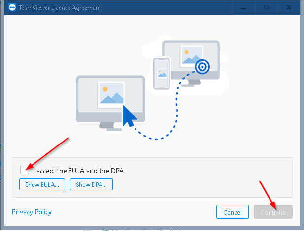 Teamviewer EULA licence accept box
