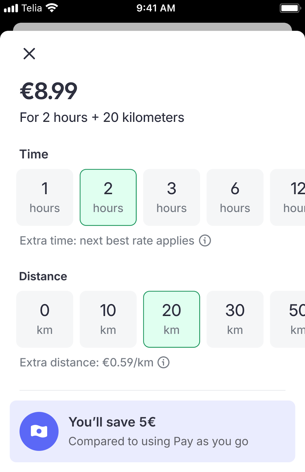 Bolt app tariff construction screenshot