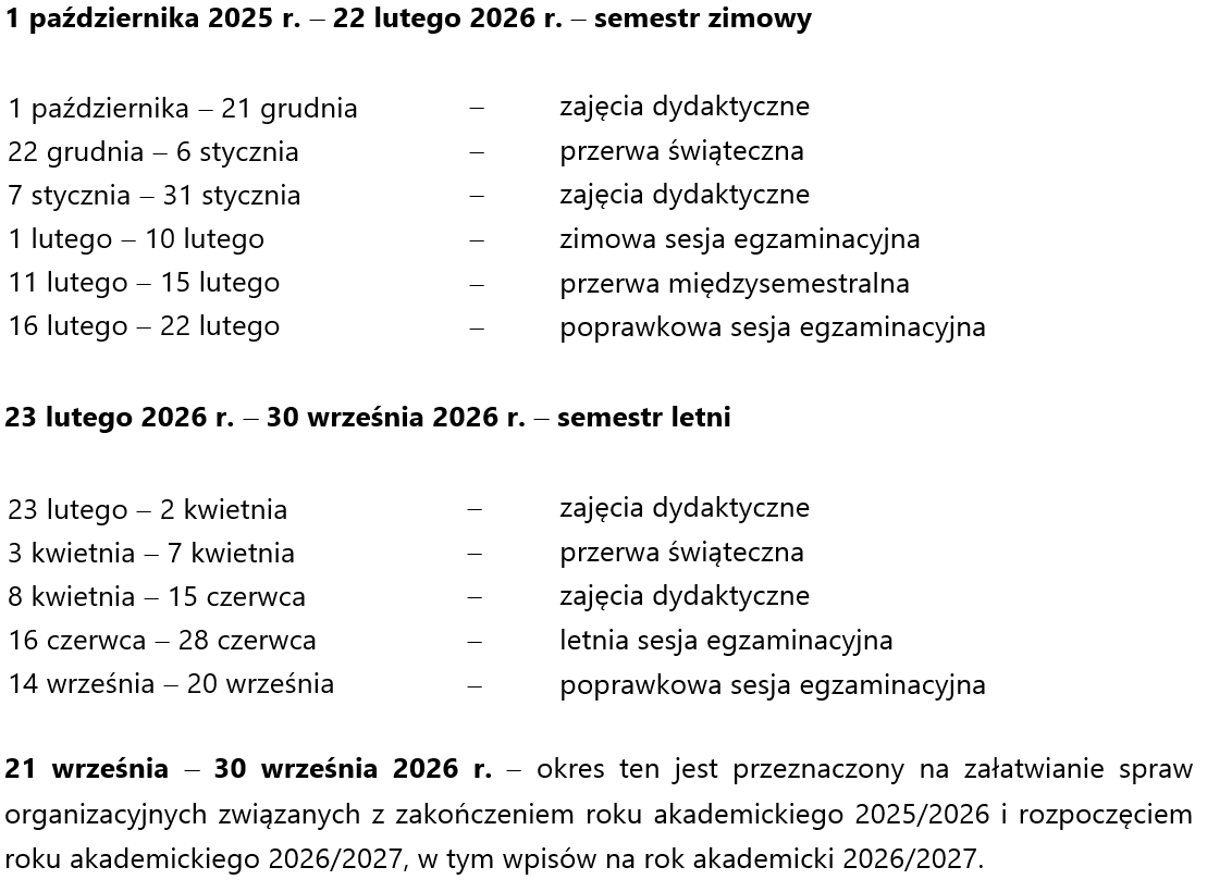 rozpisany rok akademicki 2025/2026 na PANS w Krośnie