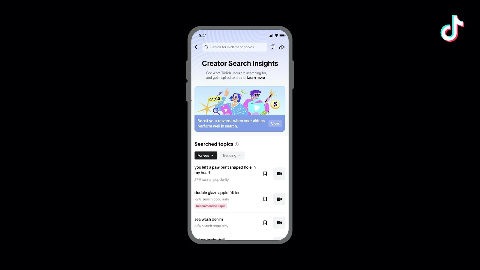 Screenshot of TikTok's Creator Search Insights