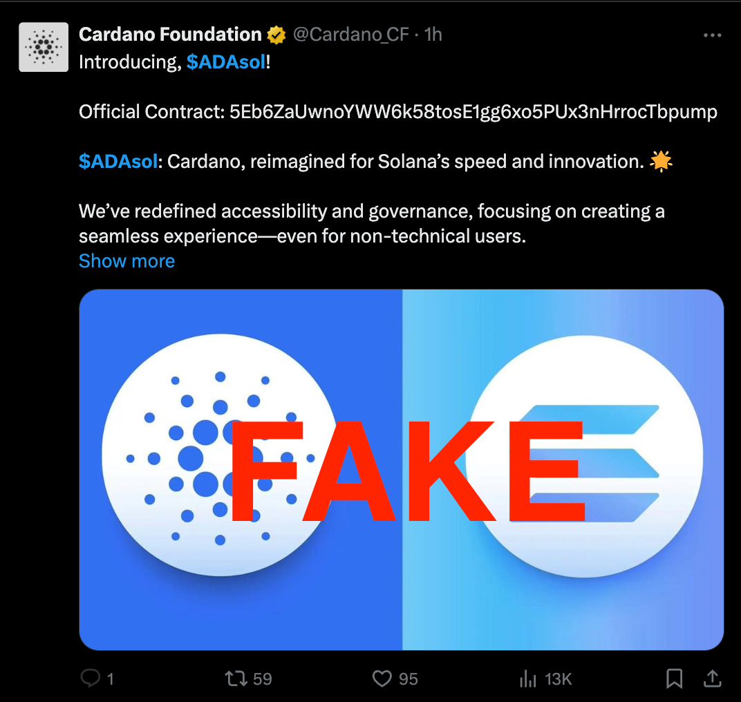 Хакеры атаковали X-аккаунт Cardano для продвижения скам-токена