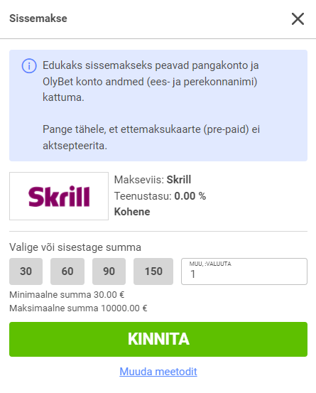 Sissemaksed Skrill maksemeetodiga