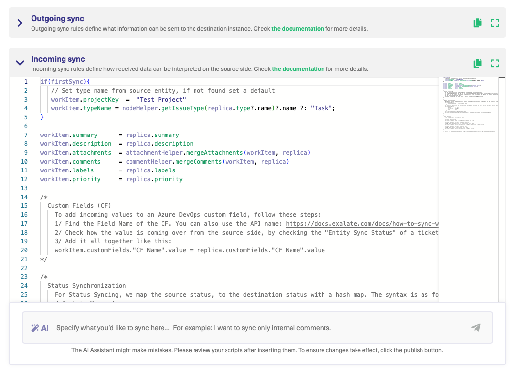 Sync rules in Azure DevOps