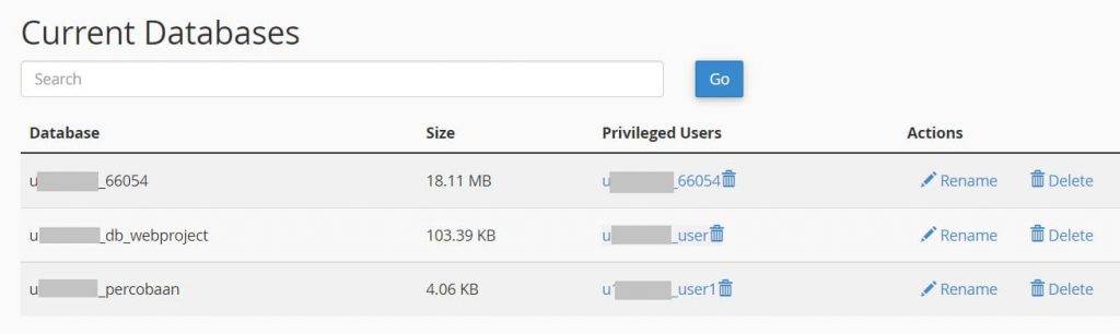 database mysql dan user