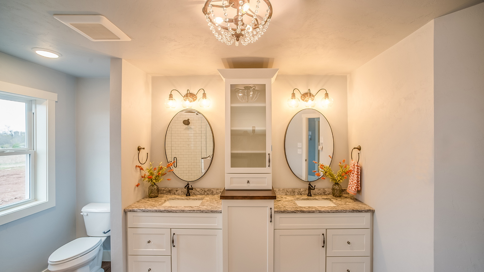 A bathroom with unique lighting for better ambiance.