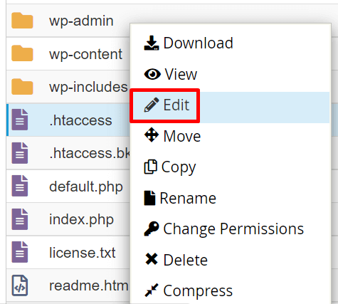 menu edit file cPanel