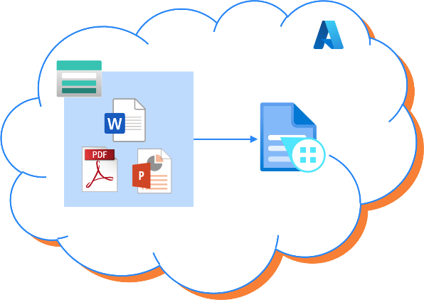 A cloud with icons and a diagramDescription automatically generated