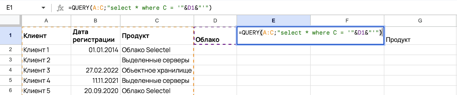 Ввели в D1 «Облако».