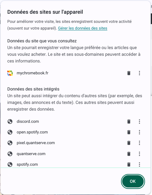 Capture d'écran de la troisième fenêtre contextuelle