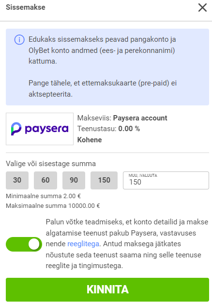Sissemaksed Paysera maksemeetodiga