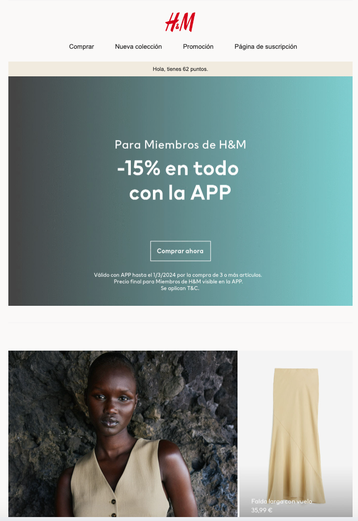 email de fidelizacion h&m