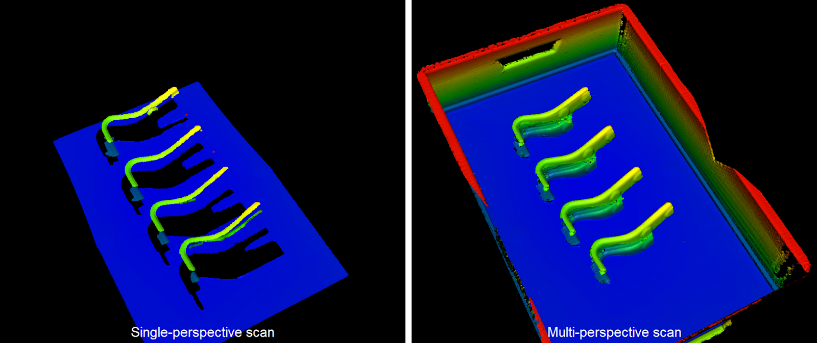 Single-perspective scan vs multi-perspective scan in bin picking with the multi-view module