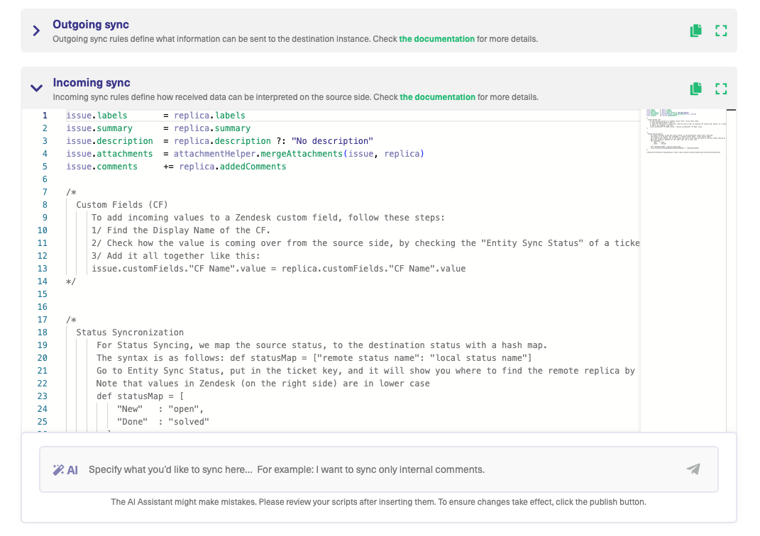 Zendesk sync rules