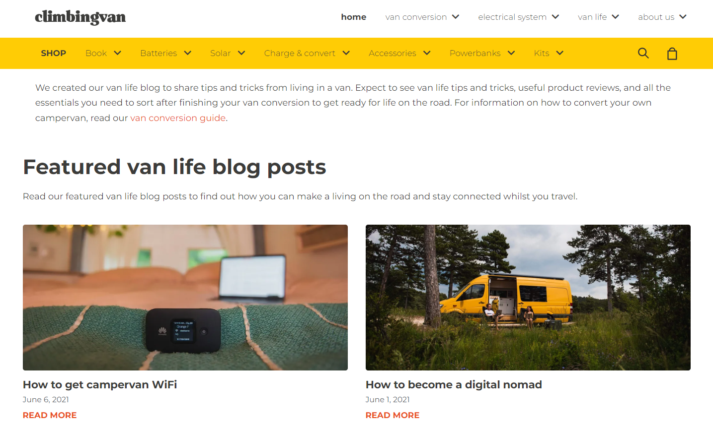 Beispiel der Blogpost-Seite Selbst abgebldet sind ausschnitte von der Landingpage, mit Bildern und Üerschriften