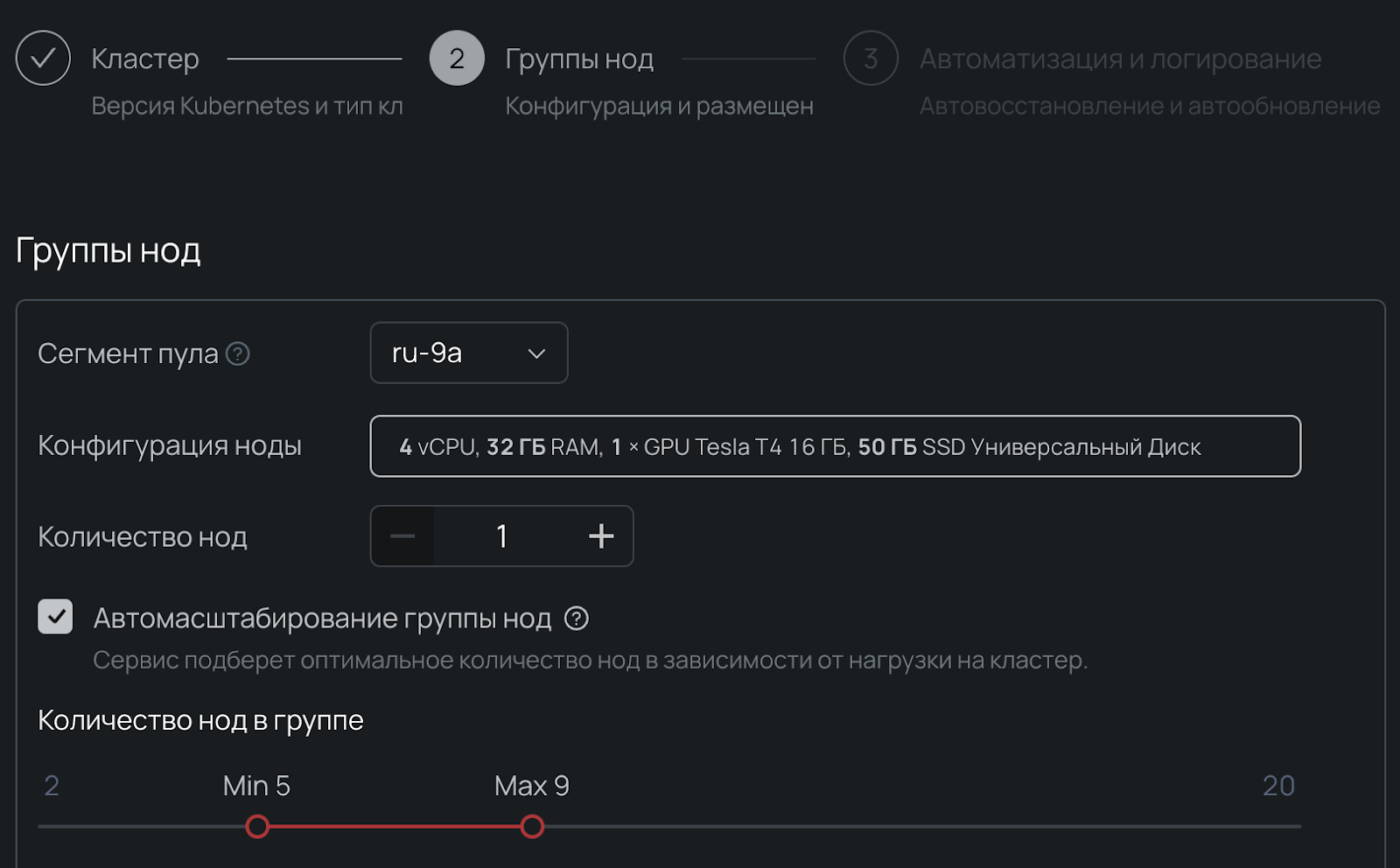 Сегмент пула ru-9a. Одна нода.