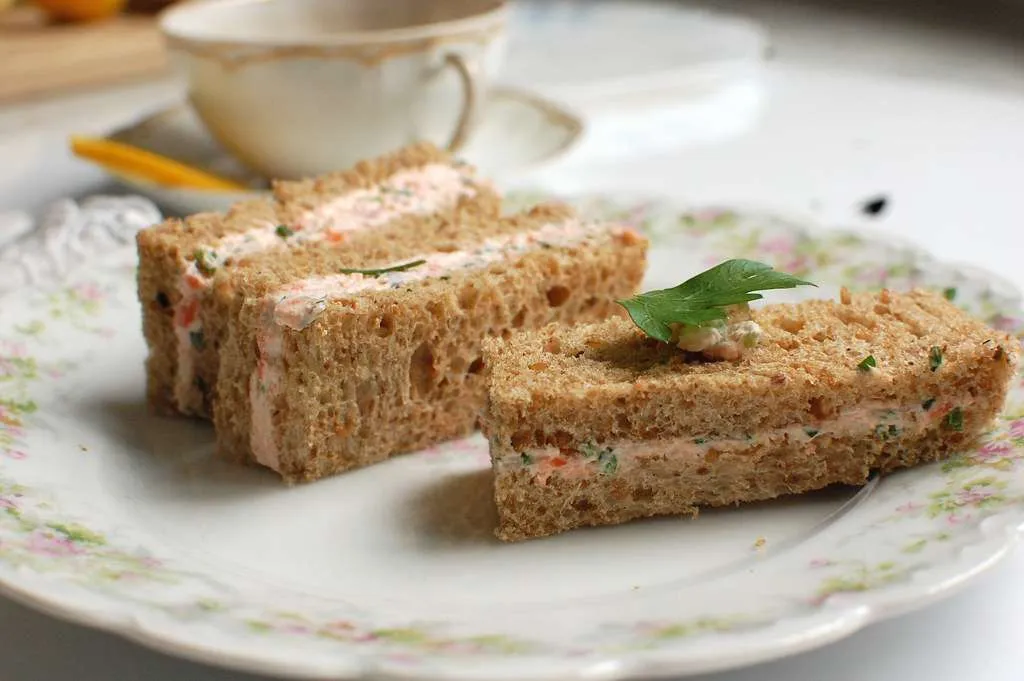 sandwich, salmon, dill, afternoon, tea