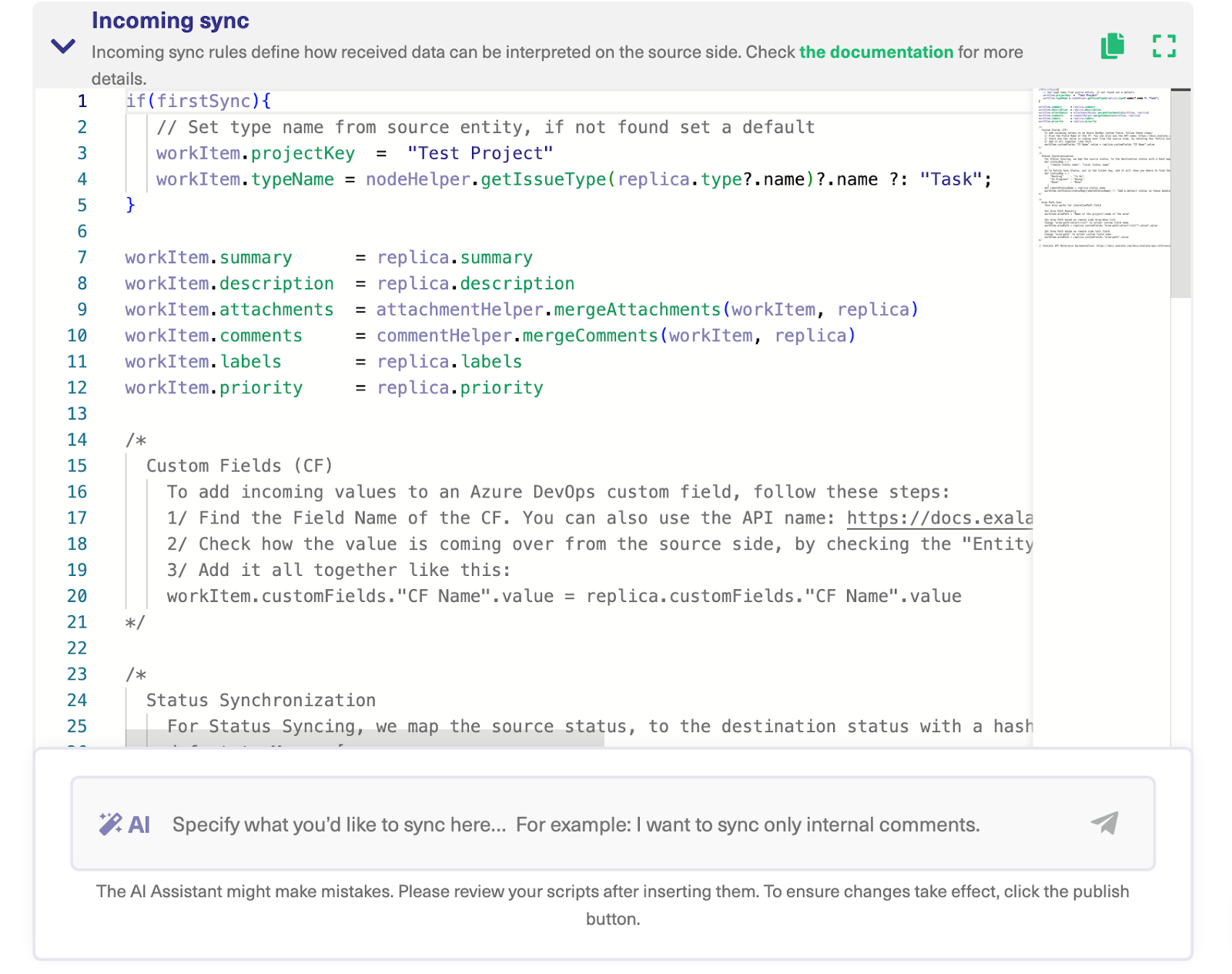 Sync rules in Azure DevOps