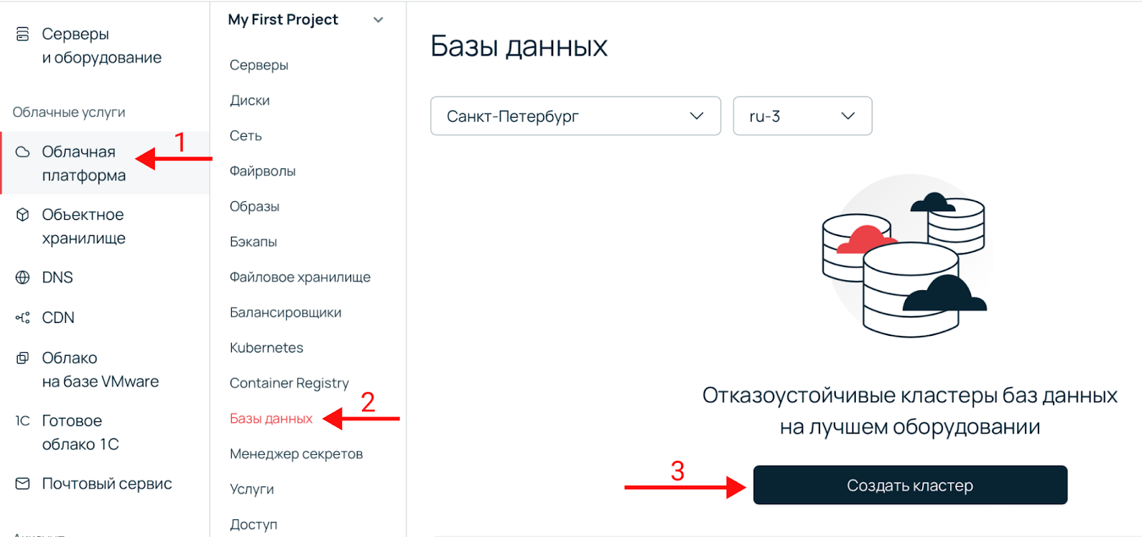 Скриншот из панели управления. Создание кластера.