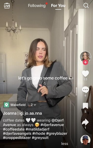 Djerf Avenue (marca de ropa y belleza) mencionada en un vídeo de TikTok