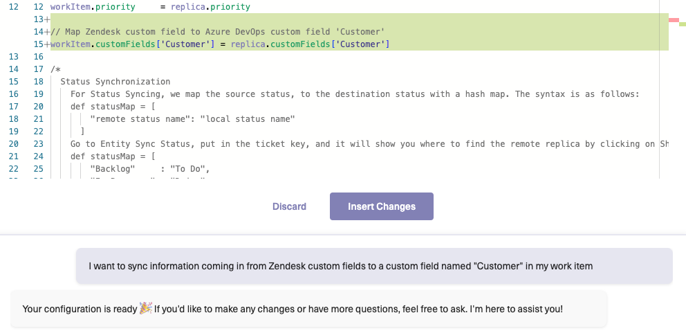 Sync rules using AI Assist in Azure DevOps