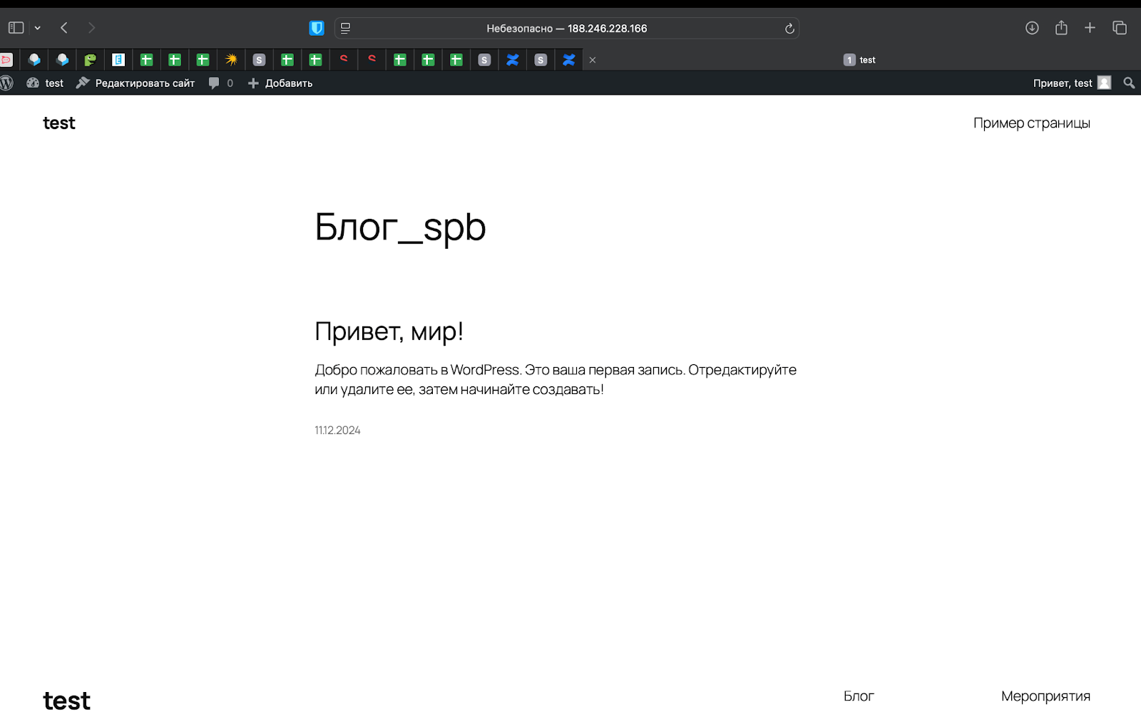 Скриншот страницы по адресу 188.246.228.166. Наполнение страницы: 

Блог_spb
Привет, мир!
Добро пожаловать в WordPress. Это ваша первая запись. Отредактируйте или удалите ее, затем начинайте создавать!