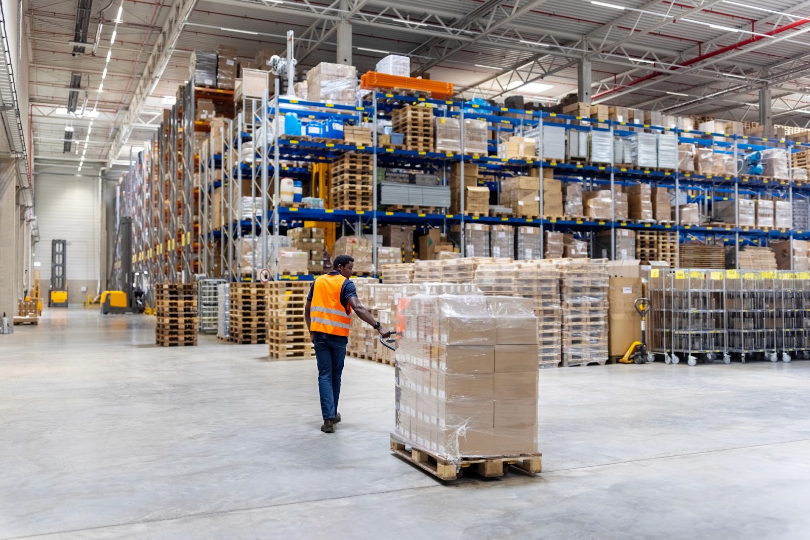 hangar de stockage, avec un employer en premier plan 