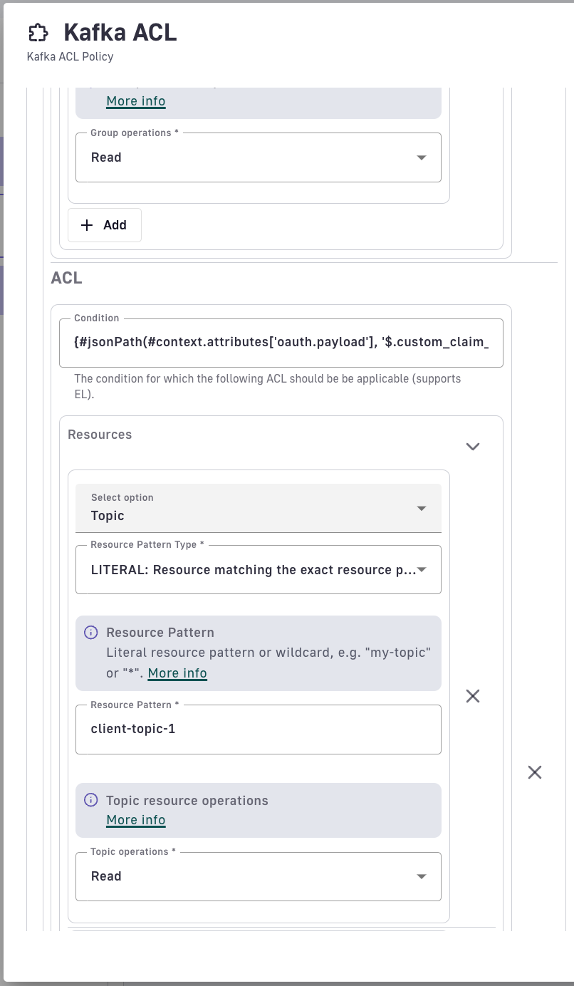 Kafka ACL policy user interface 