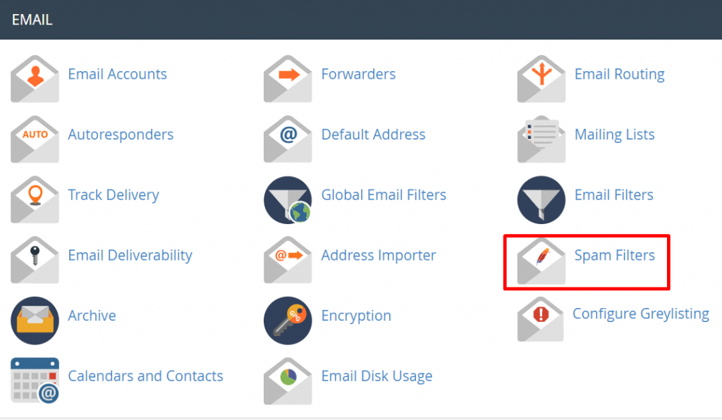 menu spam filters cPanel