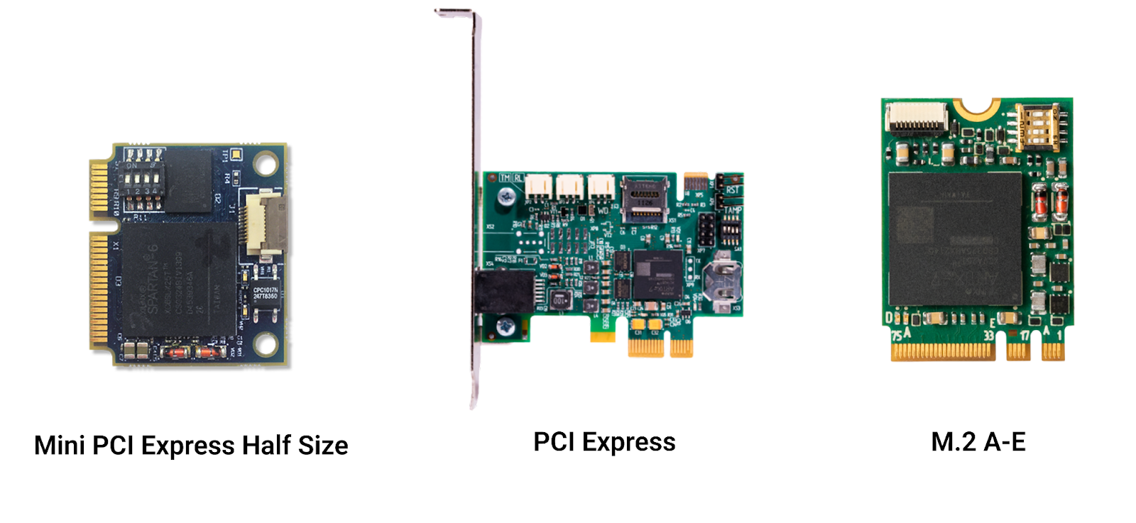 Фото решения в разных форм-факторах: PCI-e, mini PCI-e и M.2.