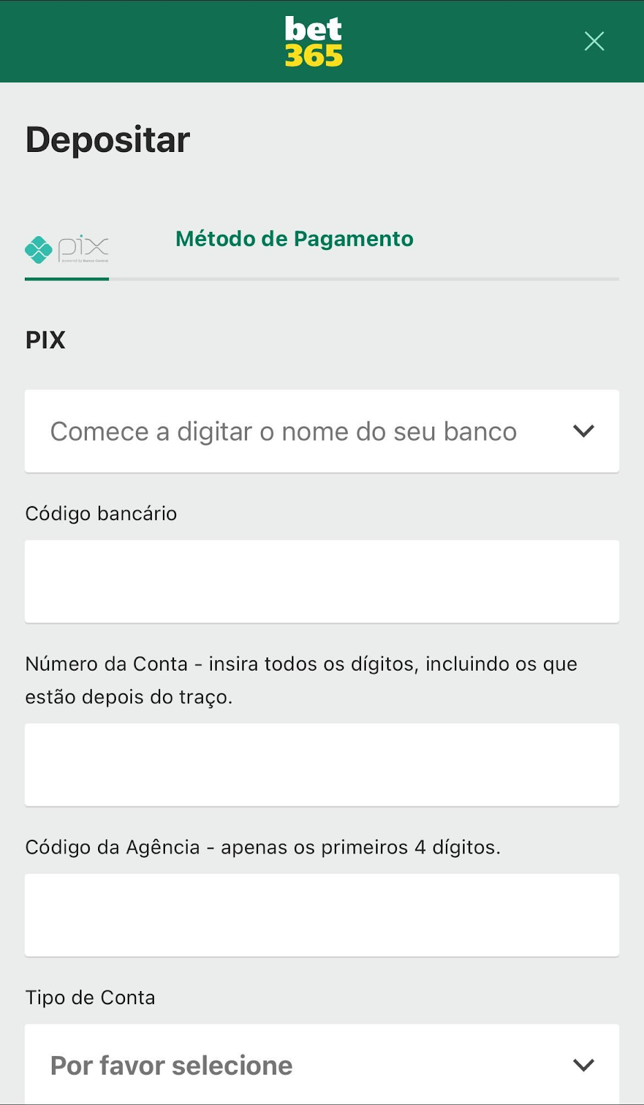 depósito pix bet365