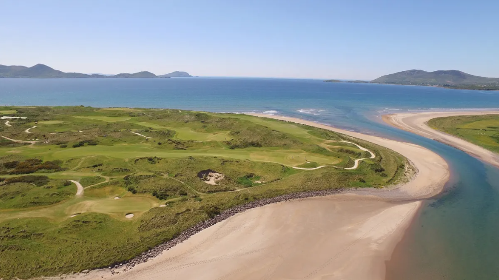 aerial view of waterville golf club and estuary