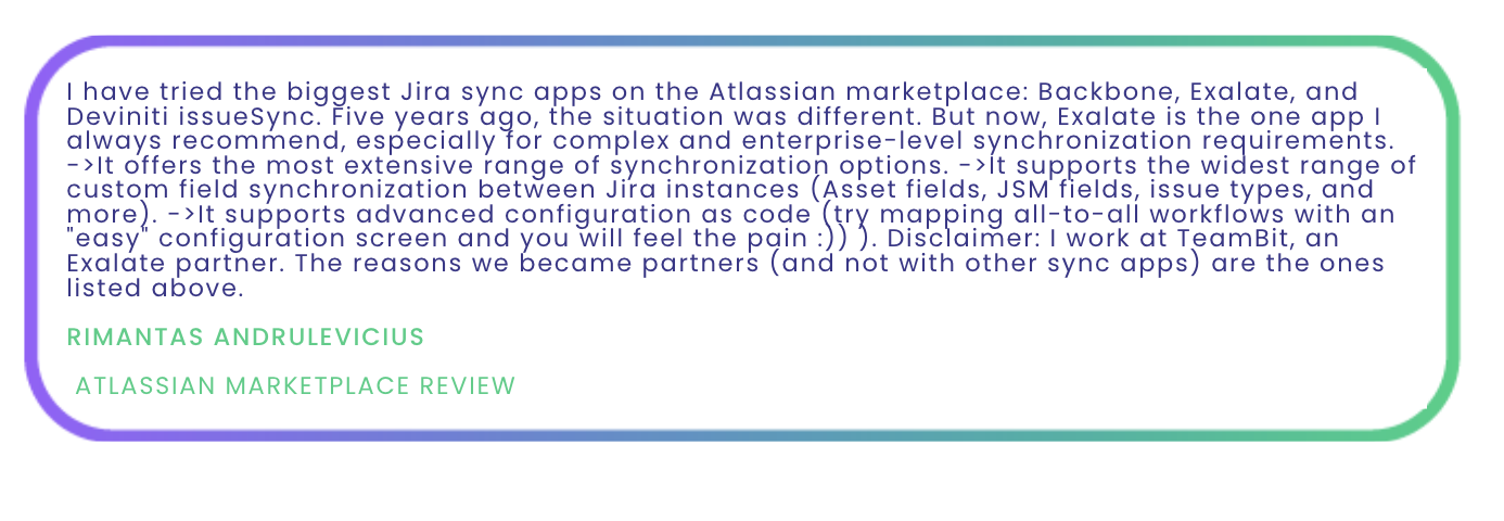 Exalate Atlassian marketplace review on flexbility