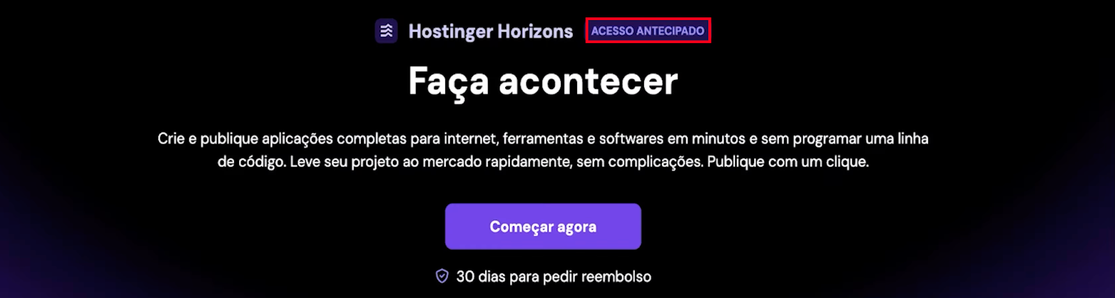 Tela de acesso antecipado da Hostinger Horizons