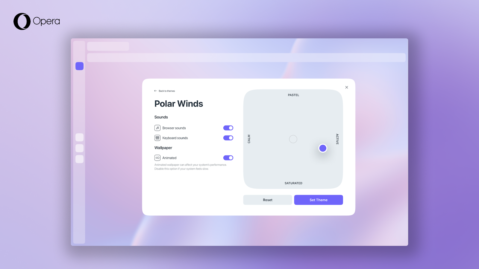 Configuration Page of the Polar Wind Theme showcasing the multi-dimensional color picker.