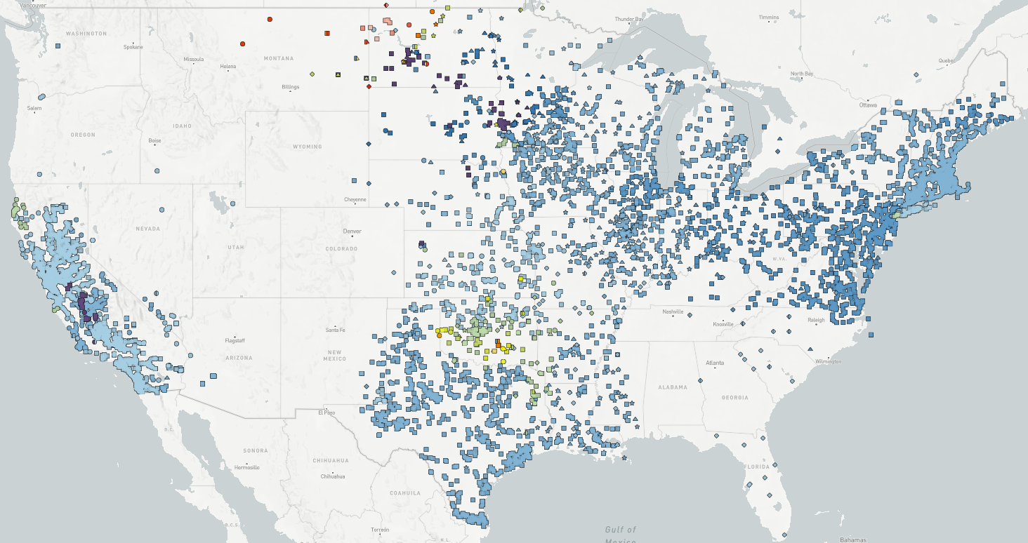 map of US - nodal power system