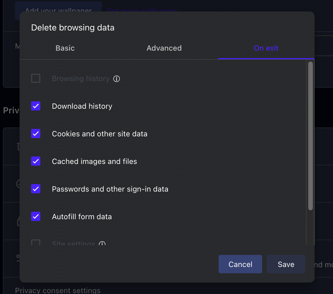 Clear Data on Exit feature