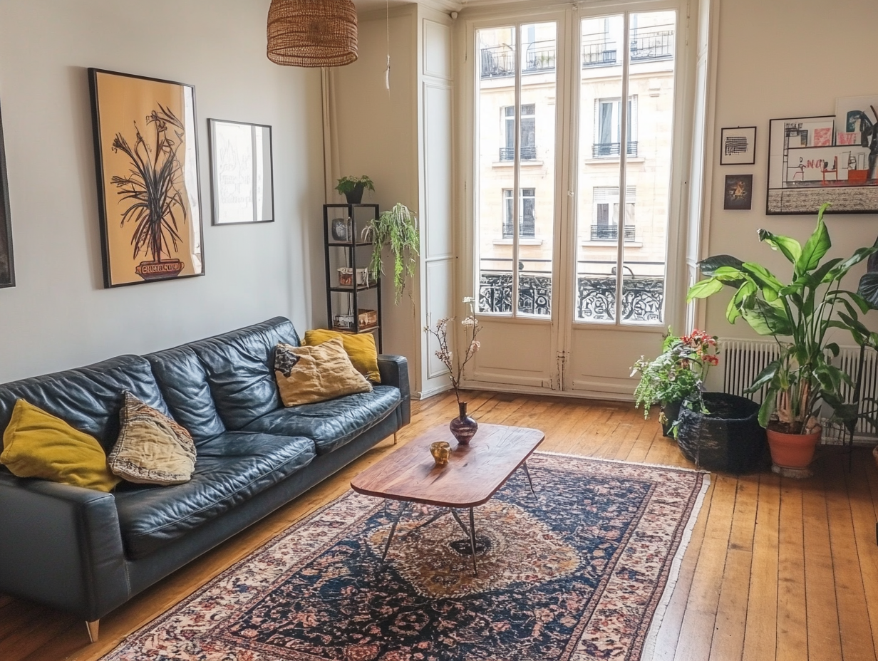 Petit appartement avec un grand tapis