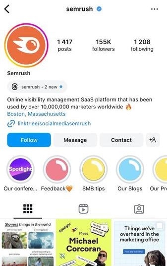 Semrush Instagram profile (@semrush)