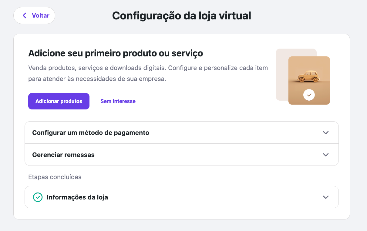 Seção Adicione seu primeiro produto ou serviço na Integração fácil da Hostinger