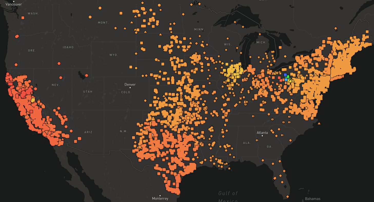 US map of nodal power markets