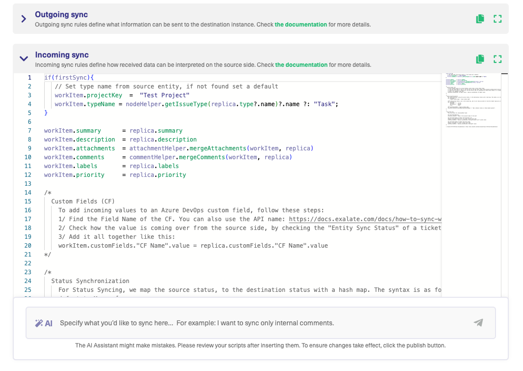 Sync rules in Azure DevOps