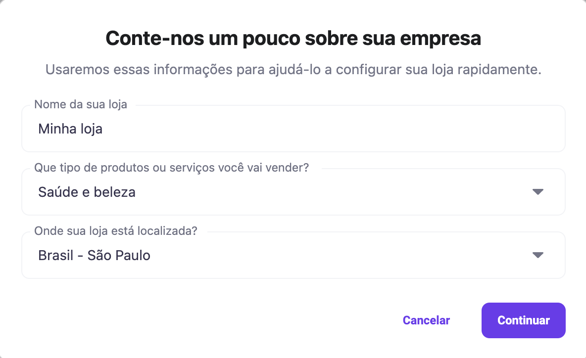 Campo de informações da loja no plugin Hostinger Integração Fácil