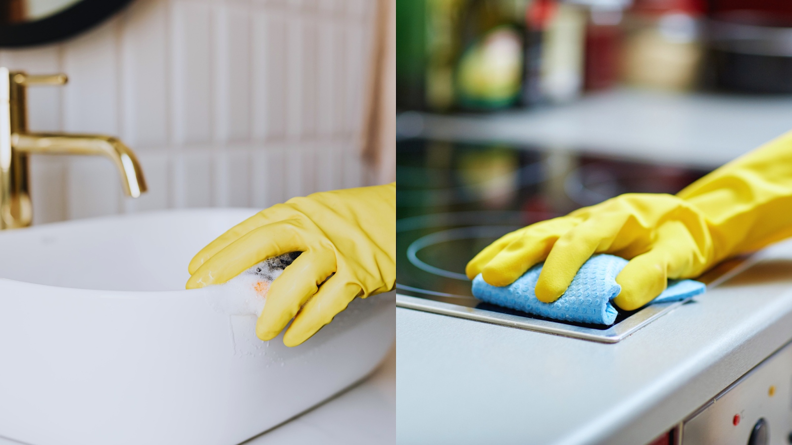 A person washing their stove and basin.