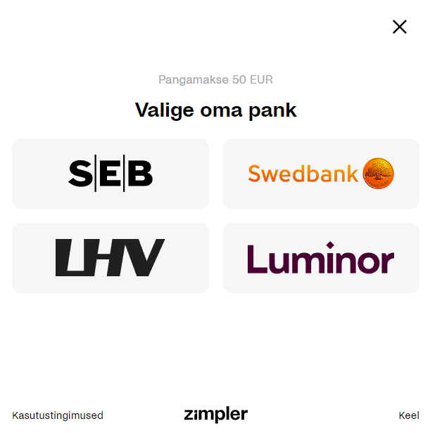 Sissemaksed Zimpler makseviisi kaudu