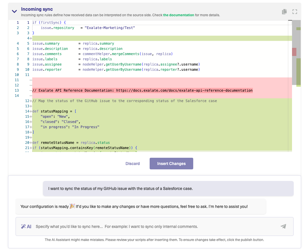 Sync rules in GitHub using AI Assist