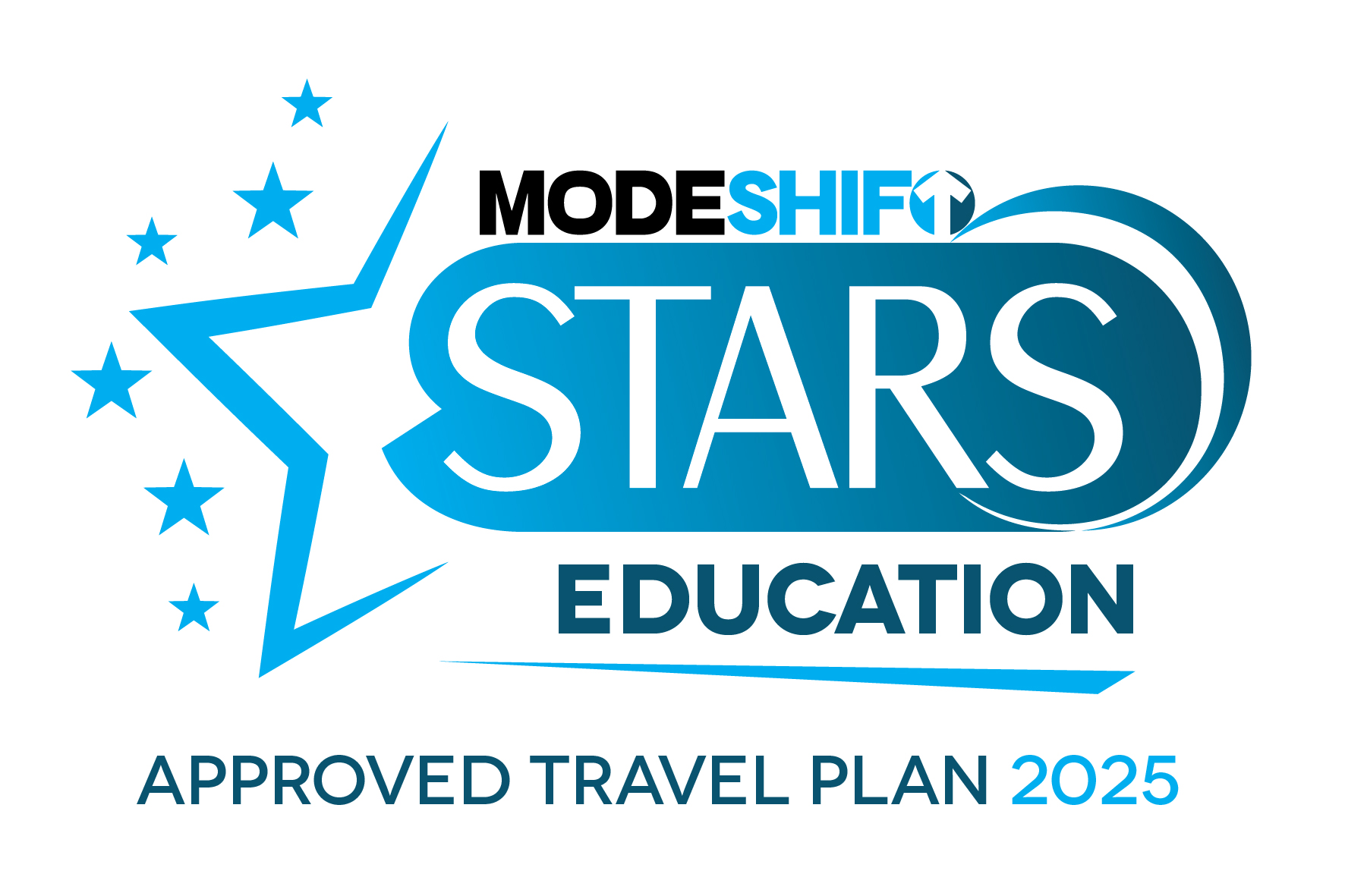 A logo with text and stars